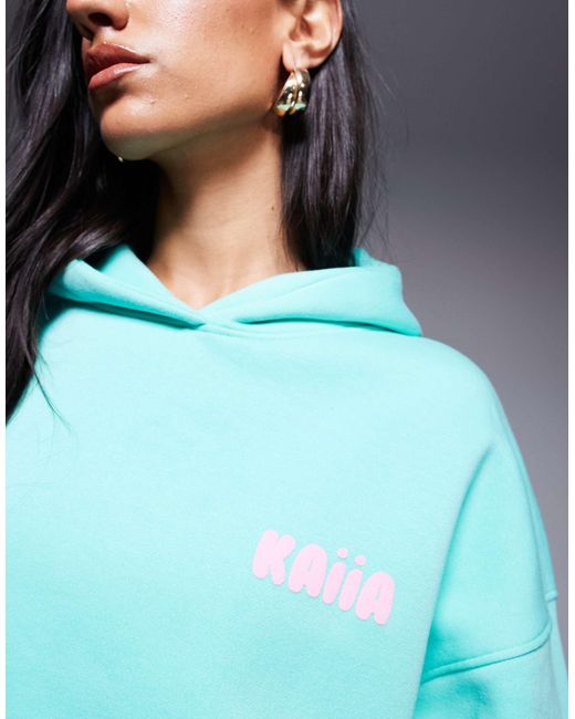 Sweat à capuche oversize d'ensemble en coton mélangé avec logo imprimé en relief - turquoise et rose pastel Kaiia en coloris Blue