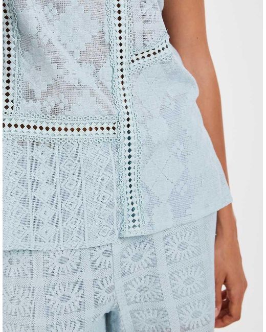 Object Blue Sleeveless Crochet And Lace Patchwork Top Co-ord