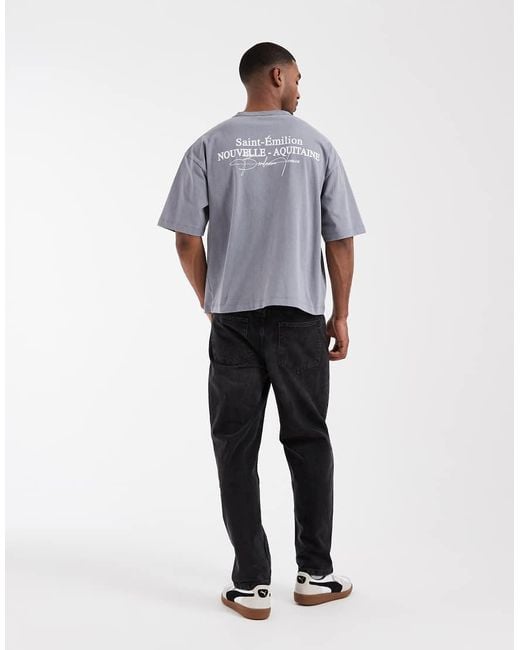 ASOS Gray Boxy Oversized T-shirt With Text Graphic for men