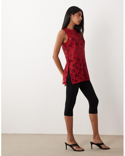ASOS Red Lace Over Sized Long Line Vest Top