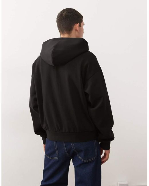 Weekday Black Oversized Zip Through Hoodie for men