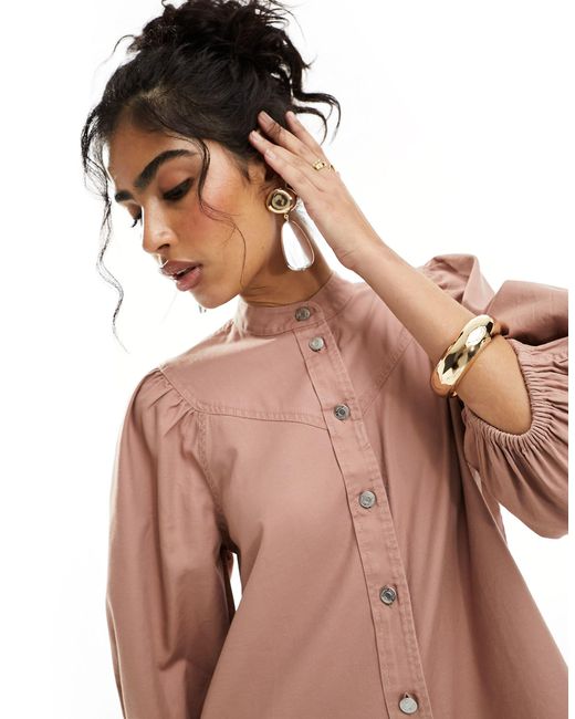 & Other Stories Pink High Neck Blouse With Volume Sleeves