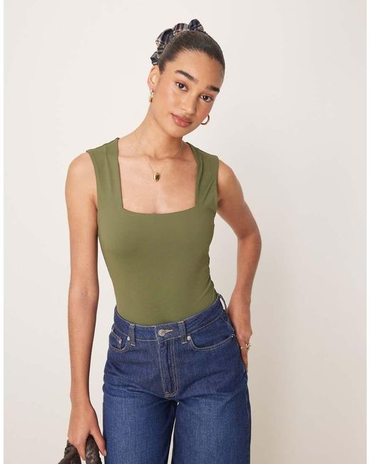 New Look Green Square Neck Slinky Bodysuit