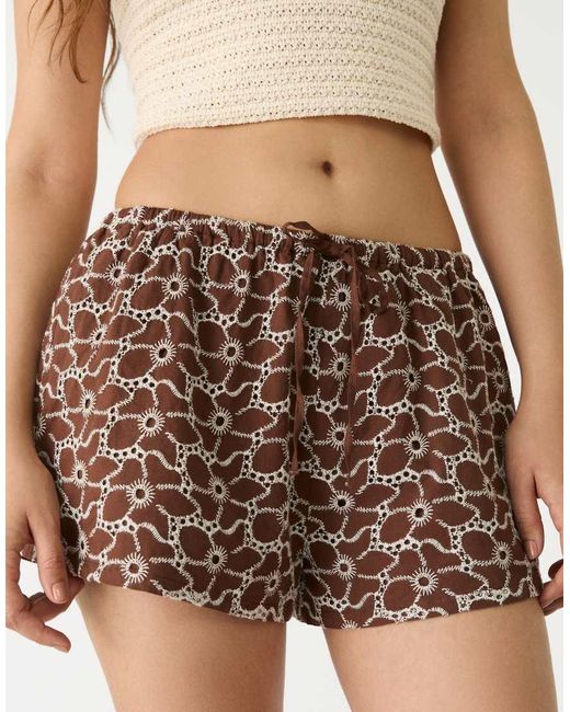 Stradivarius Natural Shorts With Contrast Embroidery