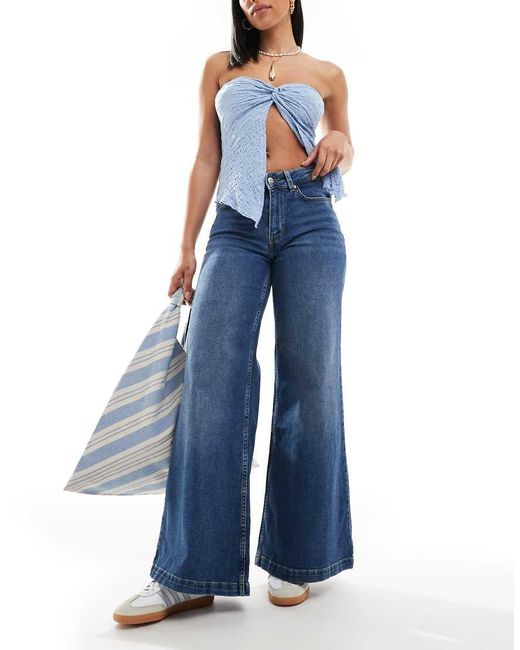 ONLY Blue California Mid Waist Super Wide Leg Jeans