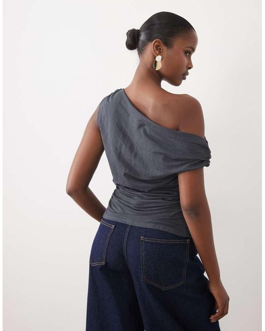 ASOS Blue Linen Look Asymmetric Cowl Neck Top