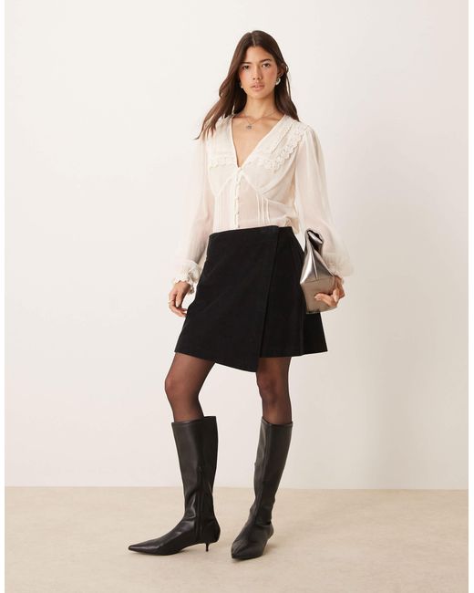 Nobody's Child Natural Sofia Wrap Front Mini Cord Skirt