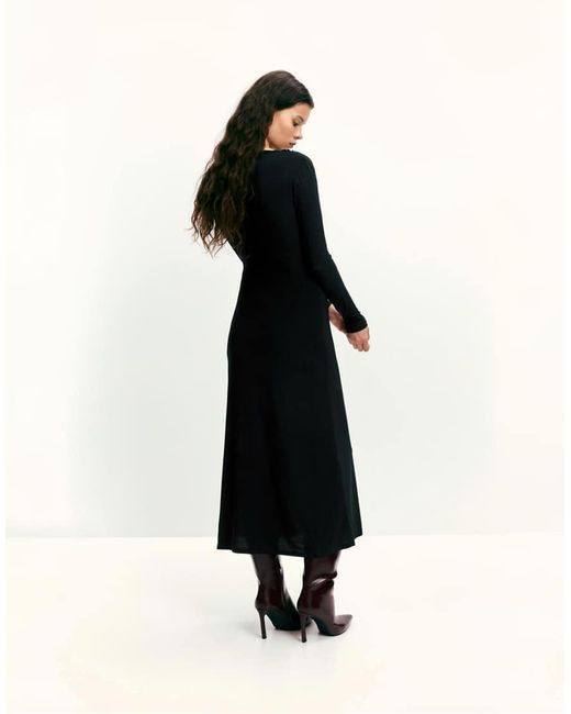 Pull&Bear Black Soft Draped Midi Dress