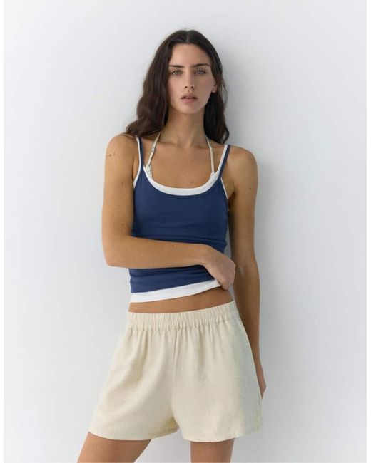 Pull&Bear Short Van Linnenmix in het Blue