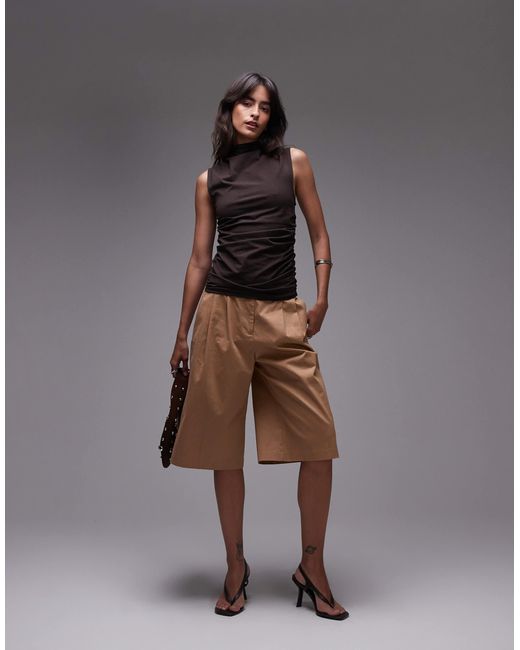 & Other Stories Brown Sleeveless Supersoft Drape Jersey Top With High Neck