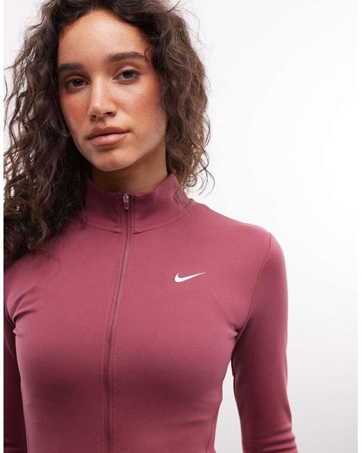 Nike Red One Dri-fit Full Zip Fitted Long Sleeve Top