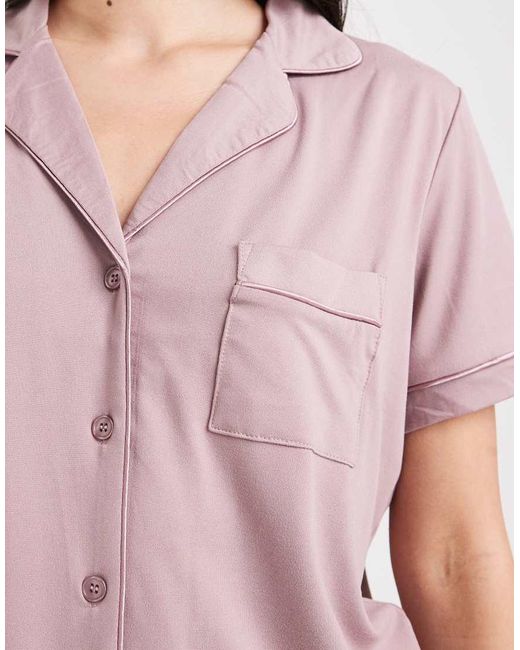 Loungeable Superzachte Jersey Pyjamaset Van Overhemd Met Korte Mouwen En Short in het Multicolor
