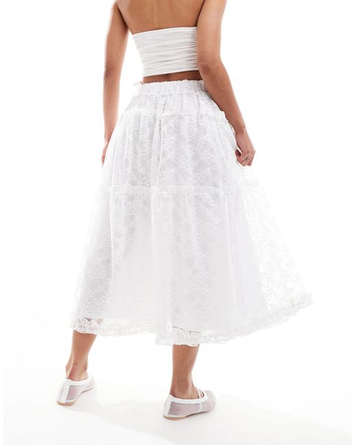 Minga White London Lace Tiered Maxi Skirt