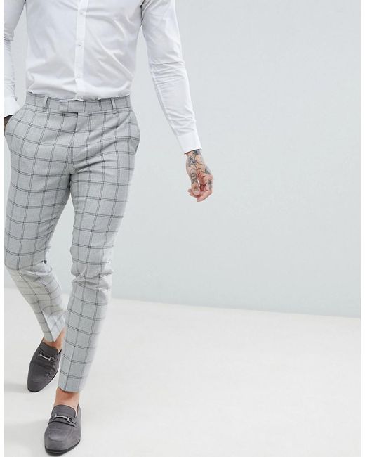River Island Gray Skinny Fit Suit Pants In Grey Check for men