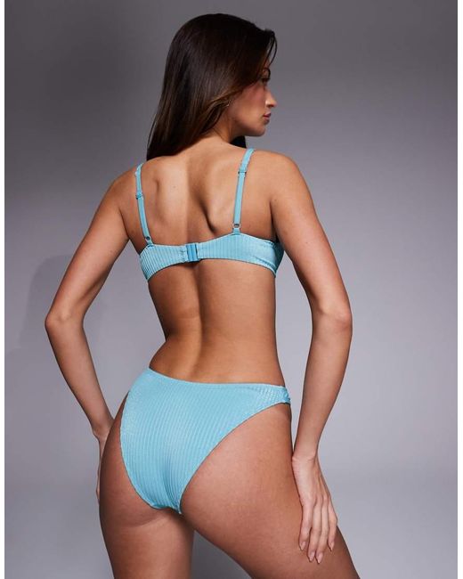 ASOS Blue Riddy Glitter Rib Ibiza High Leg Cheeky Bikini Bottom