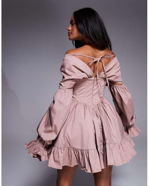 ASOS Gray Off Shoulder Corseted Mini Dress