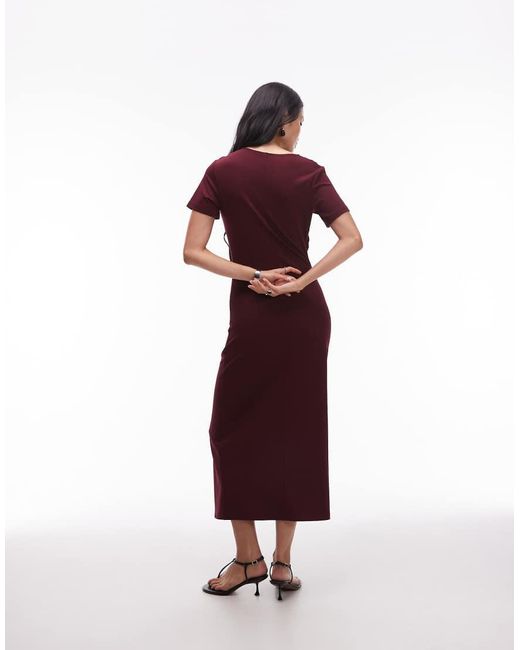 & Other Stories Red Short Sleeve Drape Twist Midaxi Dress With Front Split