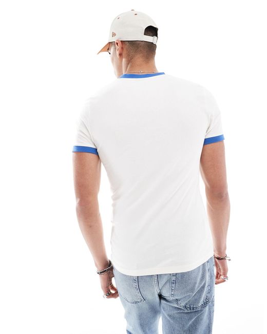 Camiseta blanco hueso entallada con ribetes y estampado "palm springs" en el pecho ASOS de hombre de color White