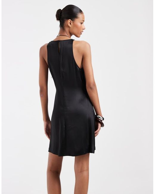 & Other Stories Black Bias Cut Satin Mini Dress