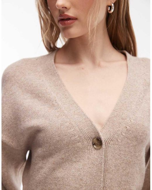 & Other Stories Natural Wool Blend Cardigan With Cinched Waist And Volume Sleeves