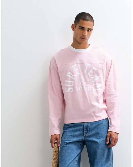 ASOS Red Boxy Oversized Long Sleeve T-shirt With Surf Team Graphic for men