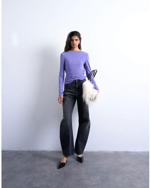TOPSHOP Purple Cupro Long Sleeve Cowl Back Top