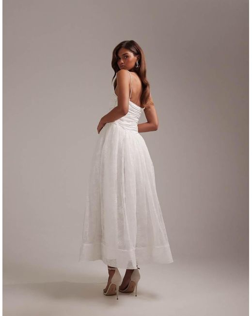 ASOS White Bridal Ruched Bust Cami Wedding Maxi Dress With Full Lace Skirt