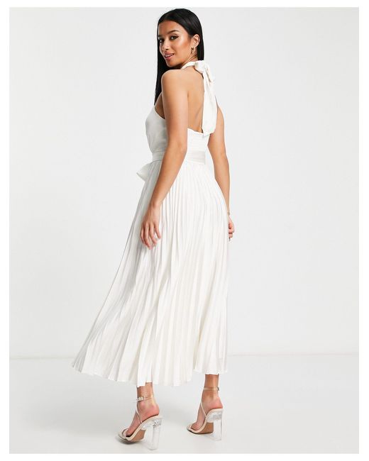 Halter neck top pleated midi dress