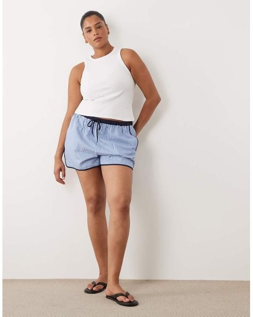 ASOS White Asos Design Curve Crinkle Tipped Pull On Shorts With Tie