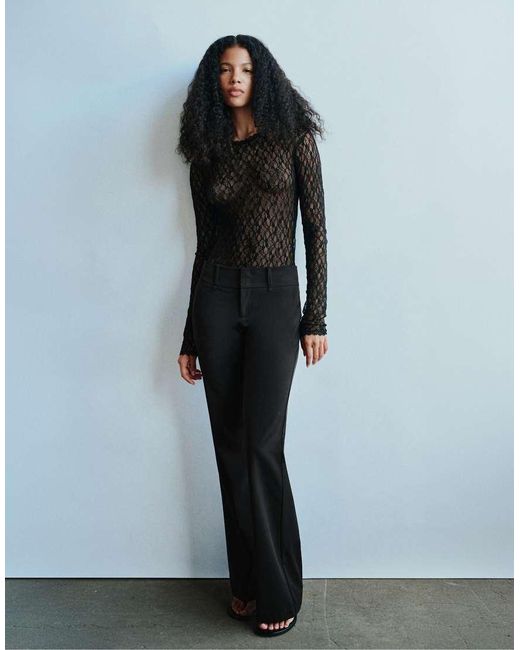 Pull&Bear Black Long Sleeve Lace Bodysuit