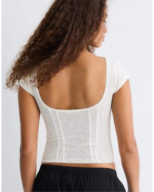 Stradivarius White Flocked Bodice Top