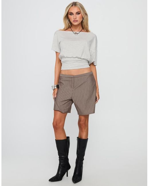 Princess Polly Gray Ashlinn Off Shoulder Cinch Waist Drape T-shirt