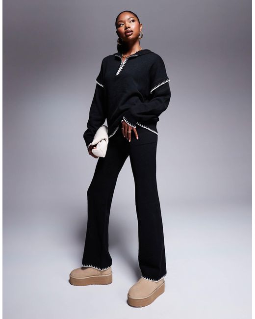 Exclusivité - - pantalon d'ensemble ample en maille à coutures contrastantes Kaiia en coloris Black