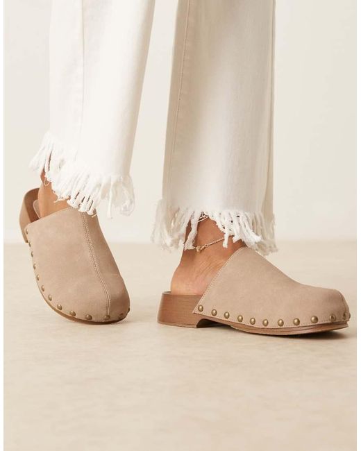 Glamorous Natural Mule Clogs With Studs
