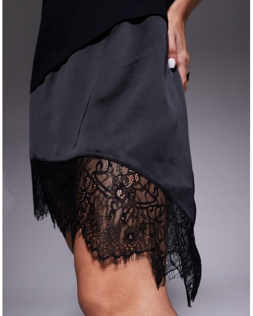 Robe t-shirt courte hybride avec ourlet en dentelle ASOS en coloris Blue