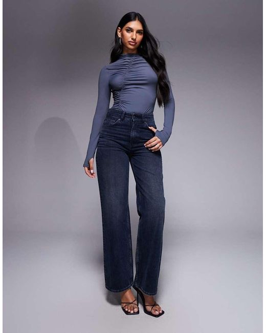 ASOS Blue Modest Ruched Detail Bodysuit Charcoal