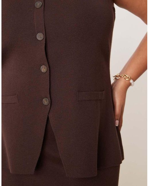 Pretty Lavish Curve Brown Longline Knit Waistcoat