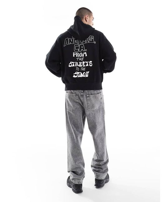 Bershka Black Los Angeles Printed Hoodie for men