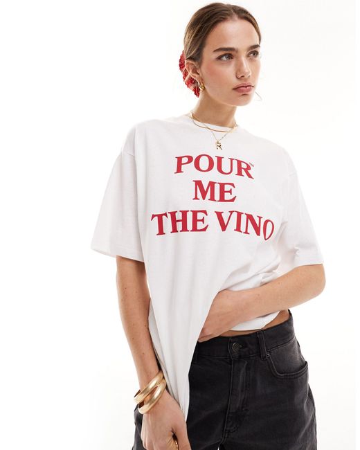 JJXX White T-shirt With Pour Me The Vino Chest Print