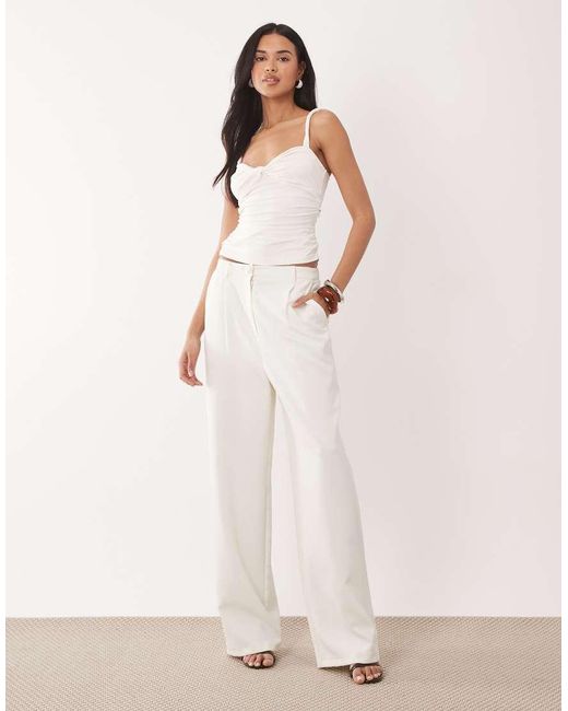 ASOS White Polyamide Twisted Strap Knot Front Ruched Top