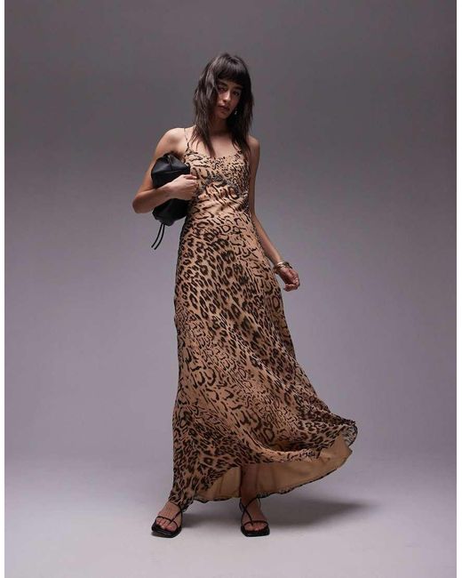 TOPSHOP Animal Embellished Maxi Slip Dress in Brown Lyst UK