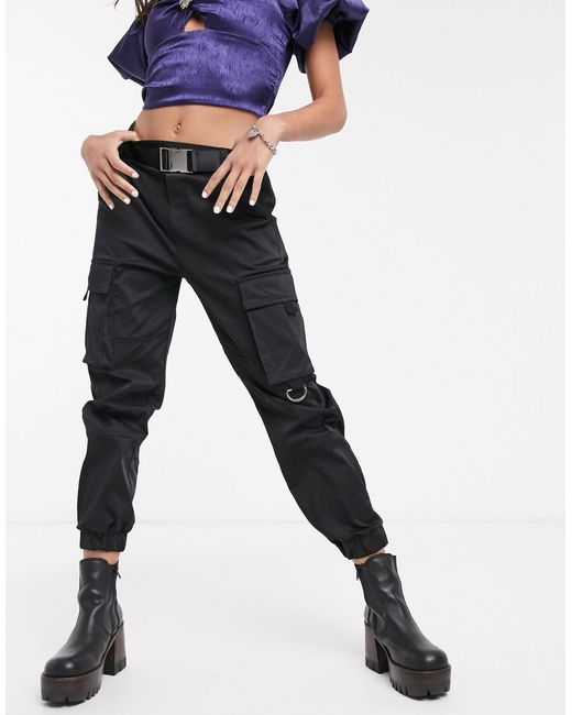 Bershka Black Utility Cargo Pant