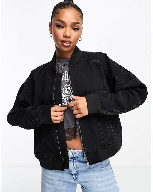 Don't Think Twice Black Dtt Jaz Denim Bomber Jacket