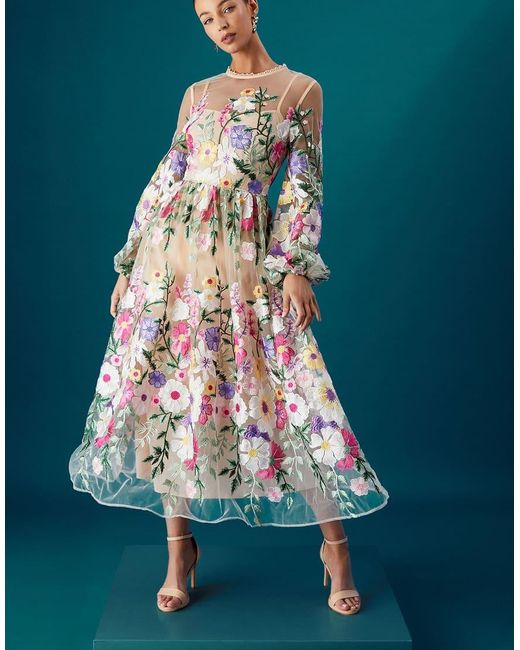 Coast Green Muse Long Sleeve Embroidered Maxi Dress