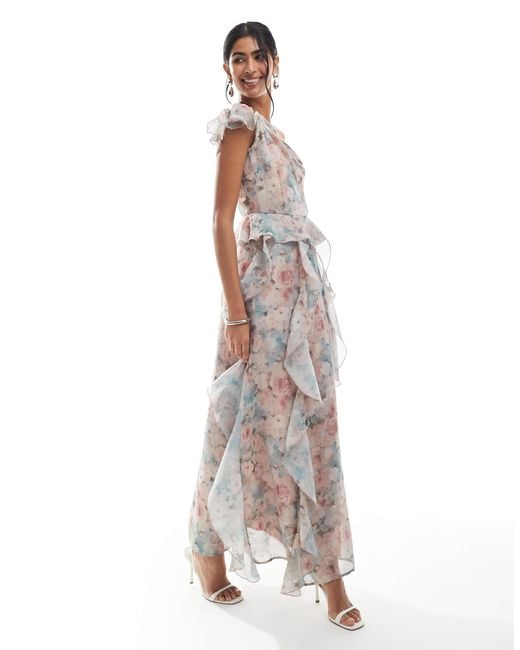 Vero Moda White Chiffon Ruffle Detail One Shoulder Maxi Dress