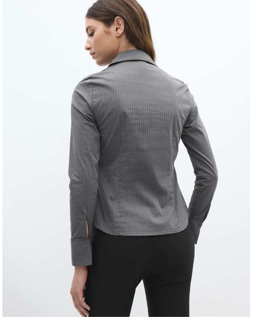 Stradivarius Gray Basic Striped Fitted Shirt
