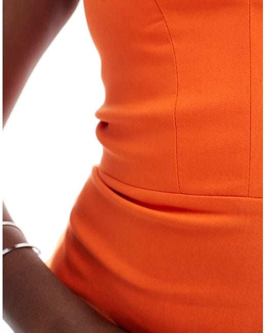 Vesper Red Notch Detail Cami Strap Thigh Split Midi Dress