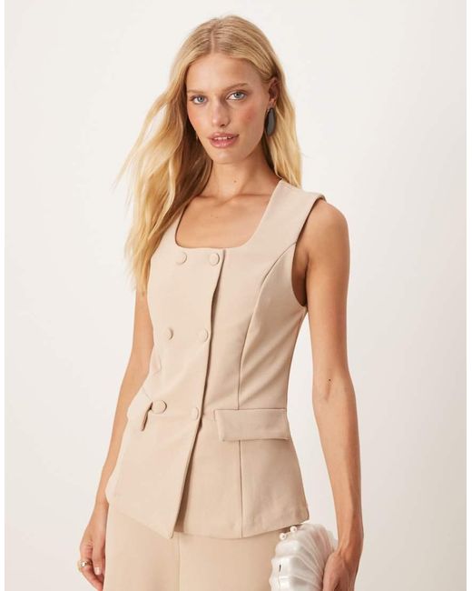 Vila Natural Double Breasted Square Neck Waistcoat Co-ord