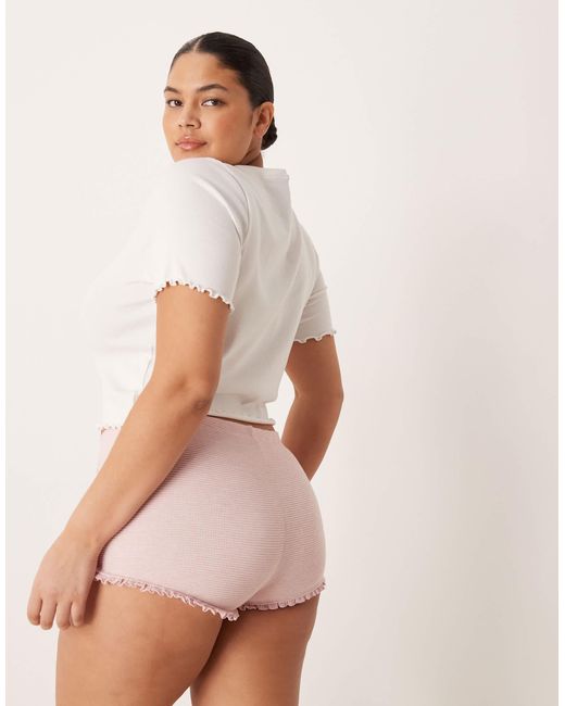 ASOS White Asos Design Curve 2-pack Waffle Boxers With Pocket Detail And Rosebud Trim