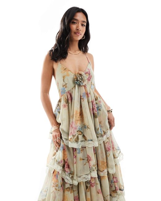 Miss Selfridge Metallic – race day – gestuftes chiffon-maxikleid